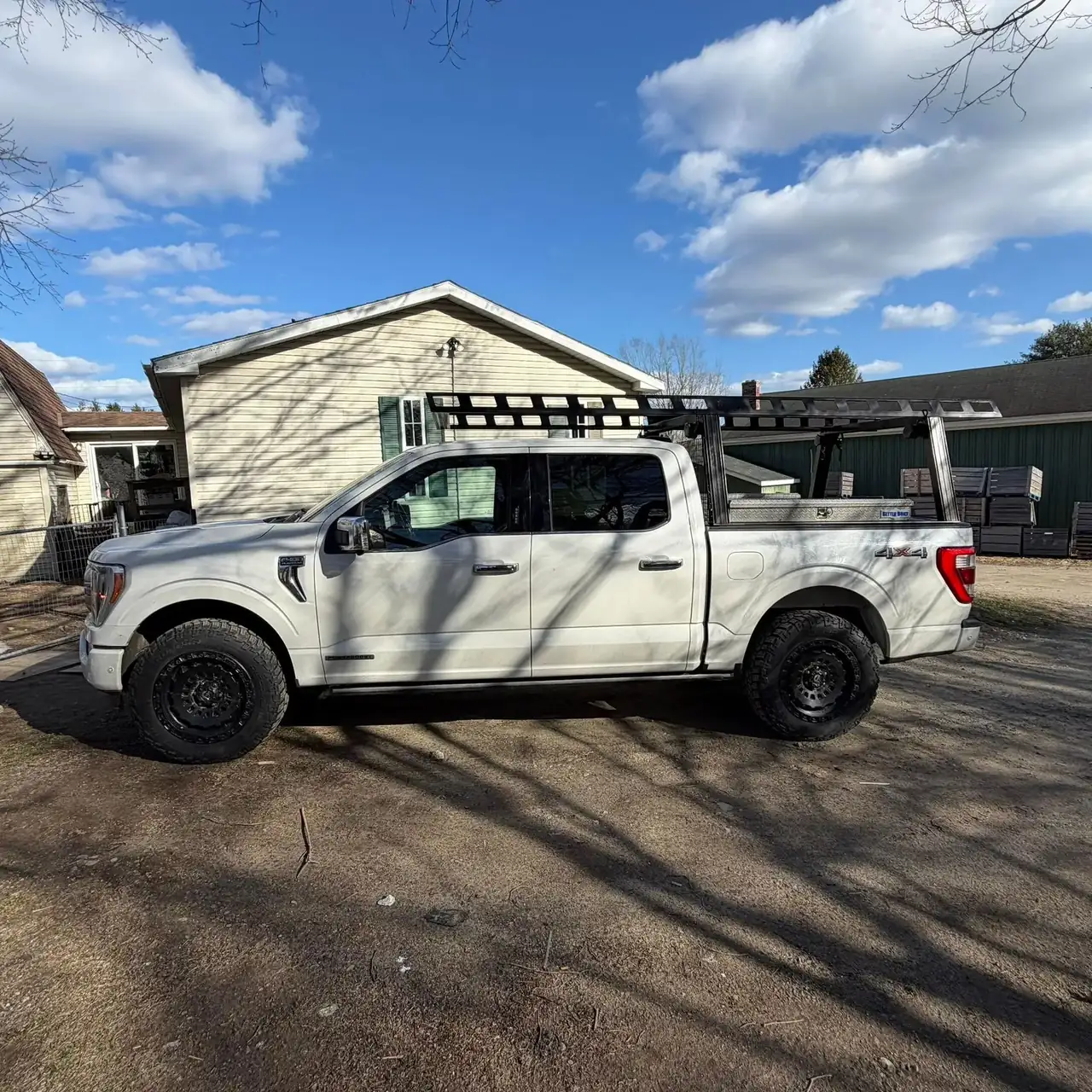 Work truck parked outside a building